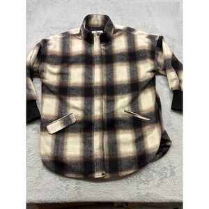 Steve‎ Madden Harper Plaid Oversized Shacket Jacket Womens L Beige Black
